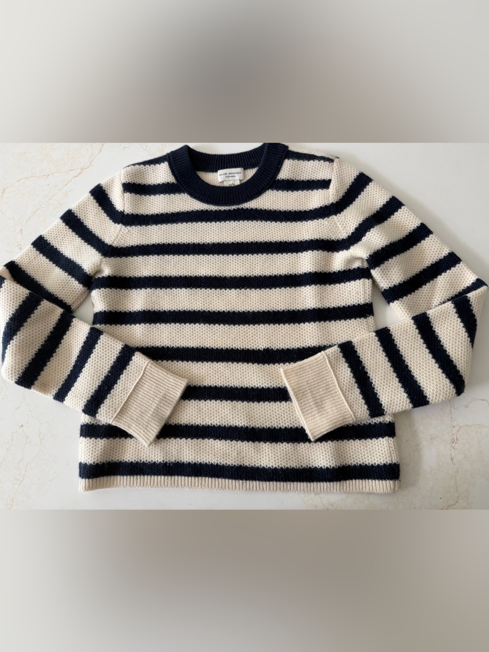 Cashmere Club Monaco Navy & Cream Striped Sweater
